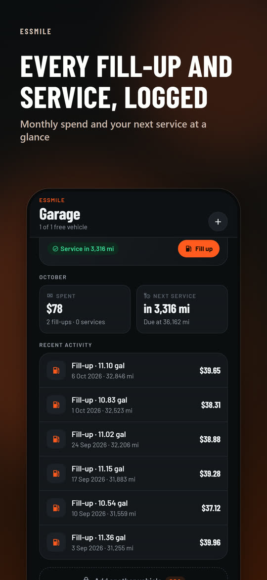 Recent fill-ups and services